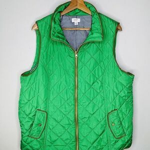 Crown & Ivy women’s XXL green brown detail quilted lined puffer vest new